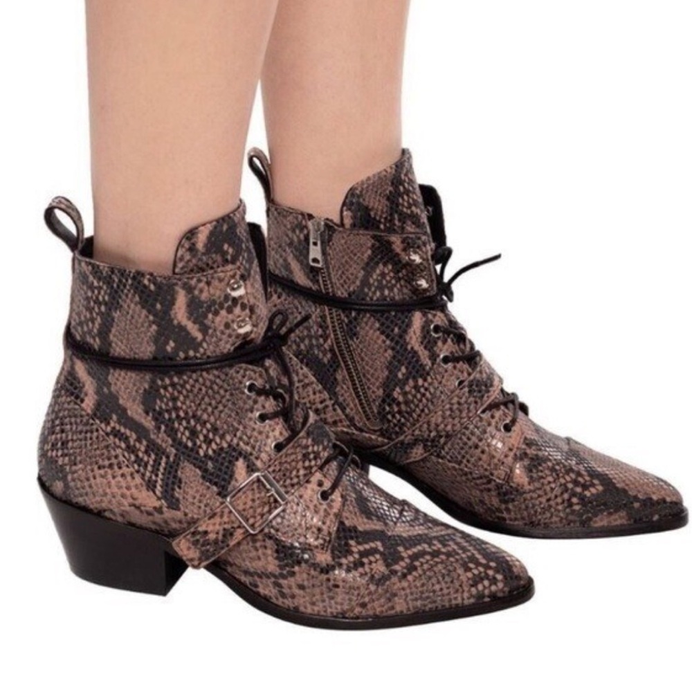 AllSaints Katy Heeled Snakeskin Ankle Boots